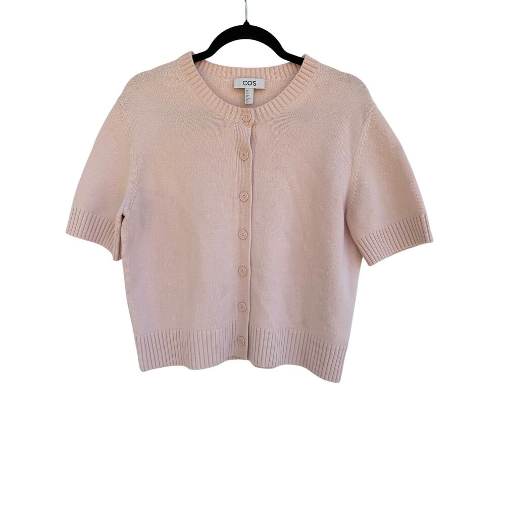 COS Pink Short Sleeve Button Up Cardigan Sweater Medium